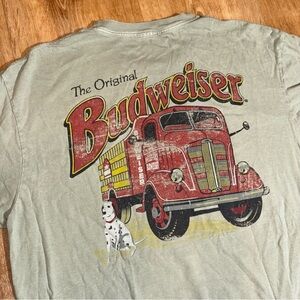 Vintage BREW city Budweiser  T-Shirt Men's M/L Preshrunk Firefighter Dog Outdoor